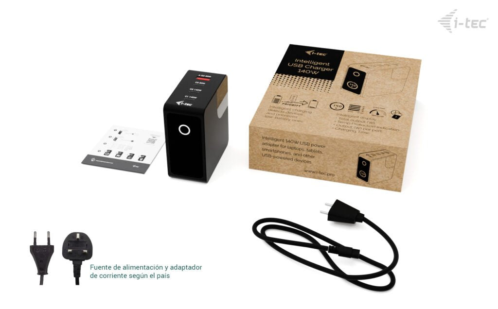 EAN 8595611708015 - i-tec CHARGER-INTG140W cargador de dispositivo móvil Universal Negro Corriente alterna Carga rápida Inter imagen 9