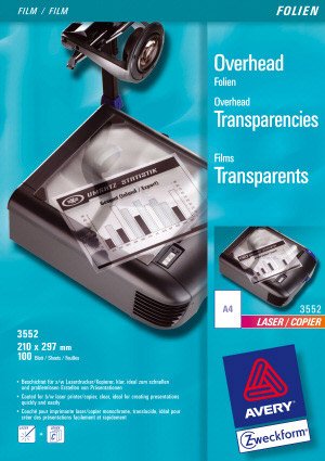 EAN 4004182035528 - Avery 3552 lámina transparente para impresión Laser A4 (210×297 mm) Poliéster 100 hojas imagen 1
