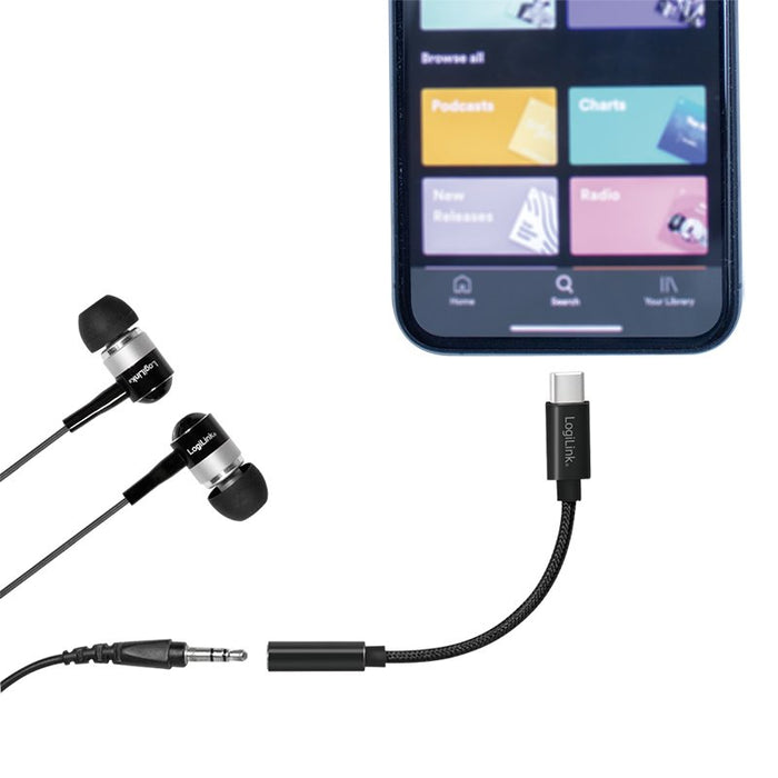 EAN 4052792068795 - LogiLink UA0398 cable de audio 0,13 m 3.5mm TRRS USB Tipo C Negro imagen 5