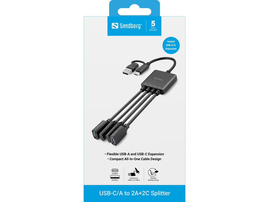 EAN 5705730136818 - Sandberg 136-81 hub de interfaz USB 3.2 Gen 1 (3.1 Gen 1) Type-A + Type-C 5000 Mbit/s Negro imagen 3