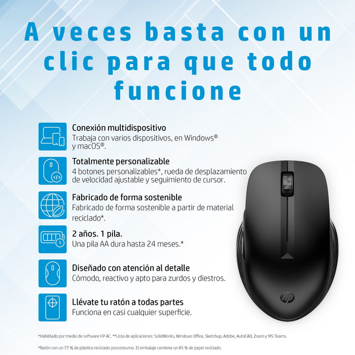 EAN 0195908246626 - HP 435 Multi-Device Wireless Mouse ratón Ambidextro RF Wireless + Bluetooth 4000 DPI imagen 10