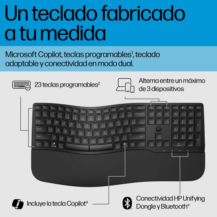 EAN 0198122954988 - HP 685 Comfort Dual-Mode Keyboard teclado Oficina RF Wireless + Bluetooth Negro imagen 11