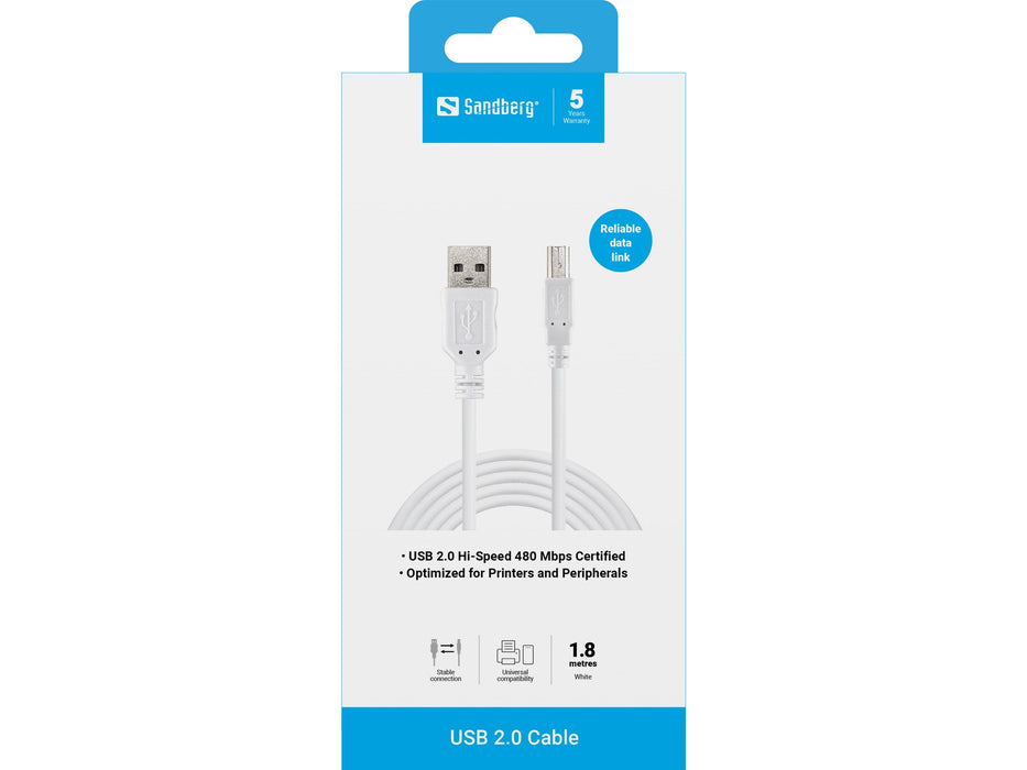 EAN 5705730502781 - Sandberg 502-78 cable USB 1,8 m USB A USB B Blanco imagen 3