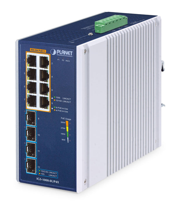 EAN 4711605287647 - PLANET IP30 Industrial 8-Port No administrado Gigabit Ethernet (10/100/1000) Aluminio, Azul imagen 1