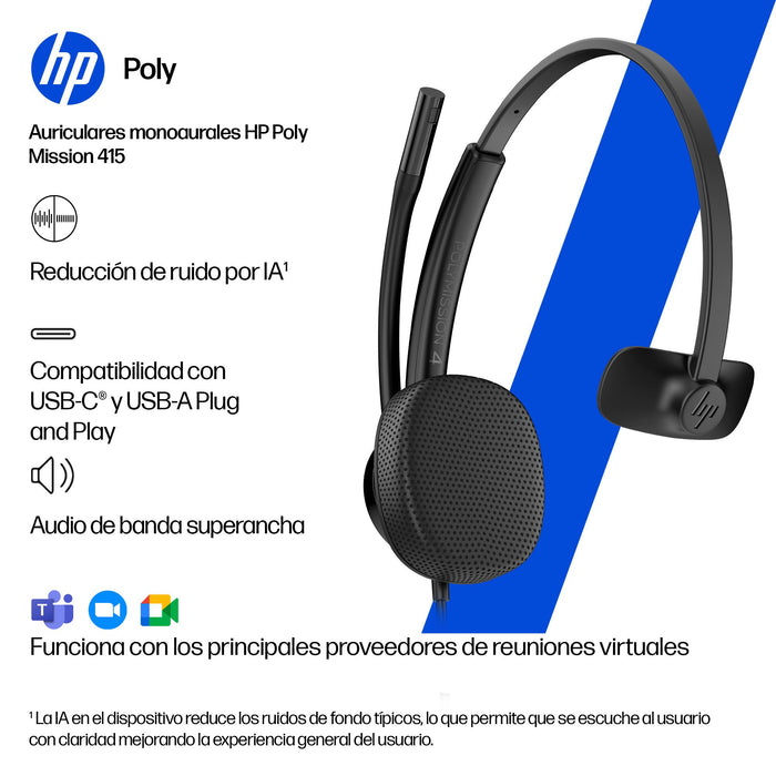 EAN 0199251820366 - HP Poly Mission 425 Stereo USB Wired Headset (Bulk) Negro imagen 5