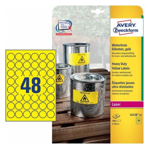 EAN 4004182048375 - Avery L6128-20 etiqueta autoadhesiva Círculo Permanente Amarillo 20 pieza(s) imagen 1