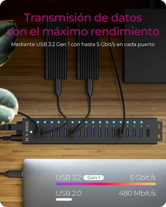 EAN 4250078173281 - ICY BOX IB-HUB1717-U3 USB 3.2 Gen 1 (3.1 Gen 1) Type-A 5000 Mbit/s Negro imagen 5