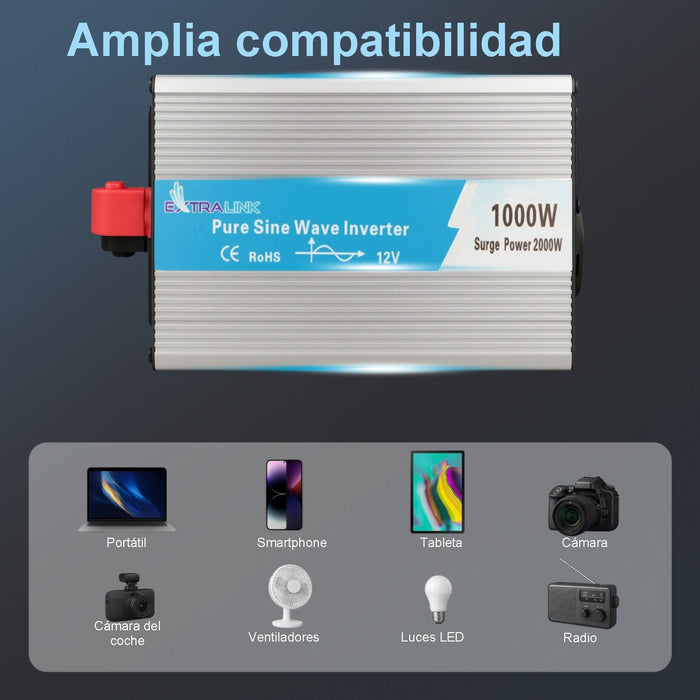 EAN 5903148918143 - Extralink VOLTAGE CONVERTER 12V - 230V, 1000W, PURE SINUS OPIP-1000W adaptador e inversor de corriente Au imagen 20
