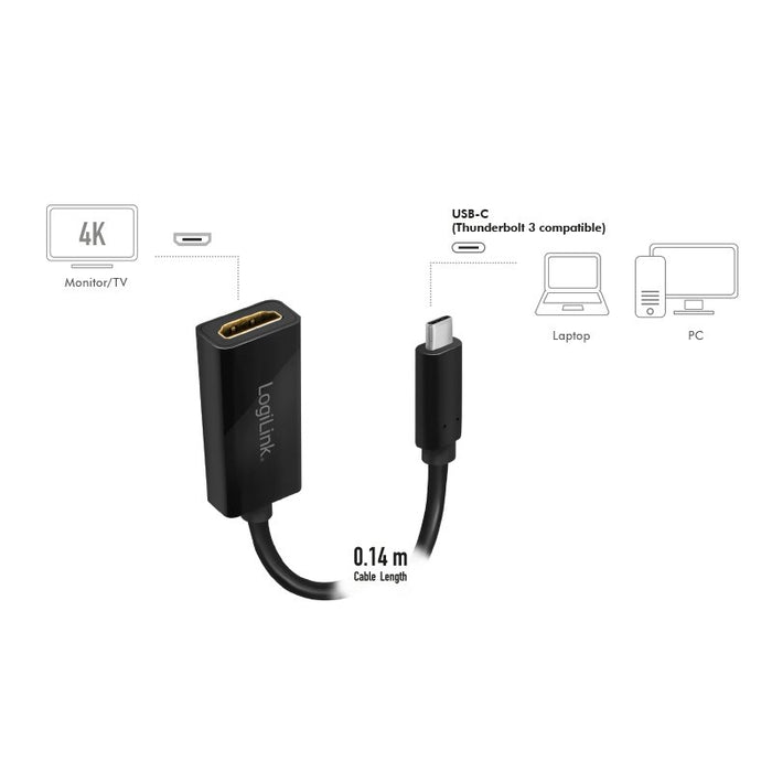 EAN 4052792064247 - LogiLink UA0380 adaptador de cable de vídeo 0,15 m USB Tipo C HDMI Negro imagen 6