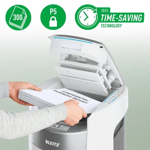 EAN 4002432143306 - Leitz IQ OptiMax Autofeed Office 300 P5 triturador de papel Microcorte 55 dB 22,5 cm Blanco imagen 2