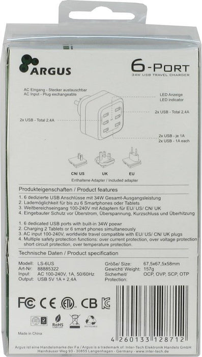 EAN 4260133128712 - Inter-Tech Argus LS-6US USB Universal Negro Corriente alterna Interior imagen 6