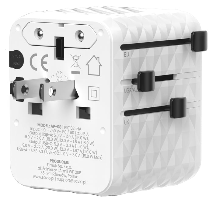 EAN 5905106070993 - Savio AP-08 adaptador e inversor de corriente 20 W Blanco imagen 3