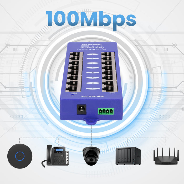 EAN 5902560366365 - Extralink POE INJECTOR 8 PORT GIGABIT MODE B - 1 Gbps - 8-Port Ethernet rápido, Gigabit Ethernet 48 V imagen 9
