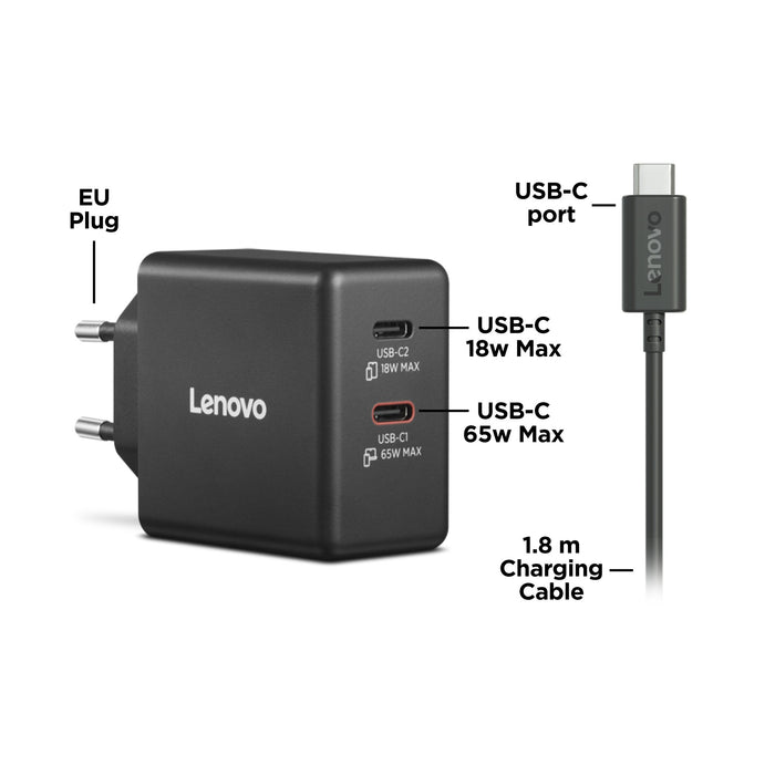 EAN 0195892129134 - Lenovo Dual USB-C 65W GaN Charger Universal Negro Corriente alterna Interior imagen 2