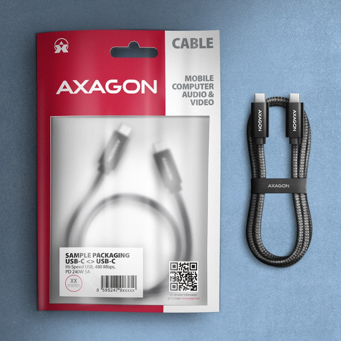 EAN 8595247907431 - Axagon BUCM2-CM30AB Ladekabel USB-C zu USB-C 2.0, 3 m, PD 240 W 5 A, ALU - Schwarz - 3 Meter langes USB-C imagen 7