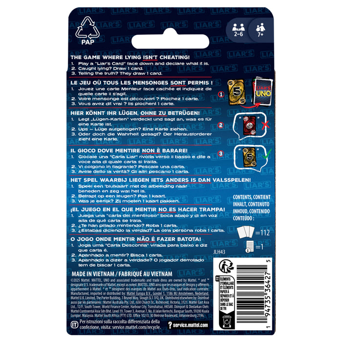 EAN 194735364275 - Games JLH43 juego de tablero Liar's UNO Juego De Cartas Perder las cartas imagen 6