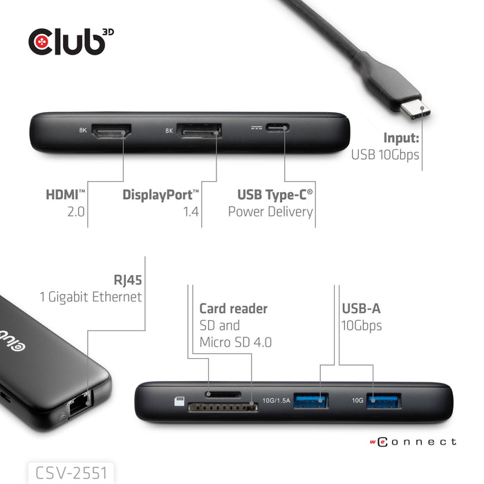 EAN 8719214473488 - CLUB3D CSV-2551 base para portátil y replicador de puertos Alámbrico USB Tipo C Negro imagen 4