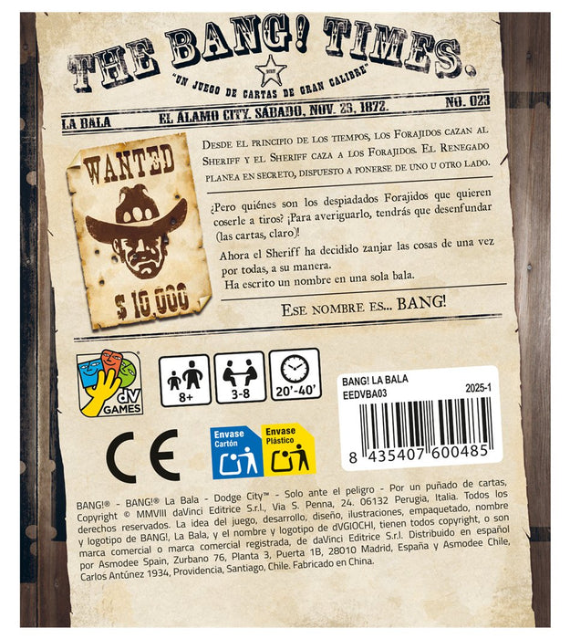 EAN 8435407600485 - Asmodee Bang! La Bala Bang! The Bullet 40 min Juego De Cartas imagen 4