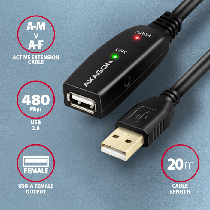 EAN 8595247902351 - Axagon ADR-220 USB 2.0 A-M -> A-F active extension/repeater cable 20m - Kabel - Digital/Daten cable USB U imagen 3