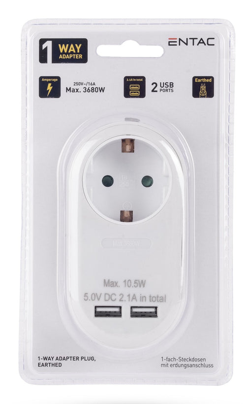EAN 5999097984728 - Entac EPAG-1EE-2USB-W adaptador de enchufe eléctrico Tipo F Blanco imagen 2