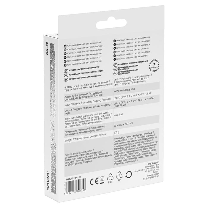 EAN 5902768707755 - Savio BA-12 batería externa Polímero de litio Cargador inalámbrico imagen 5