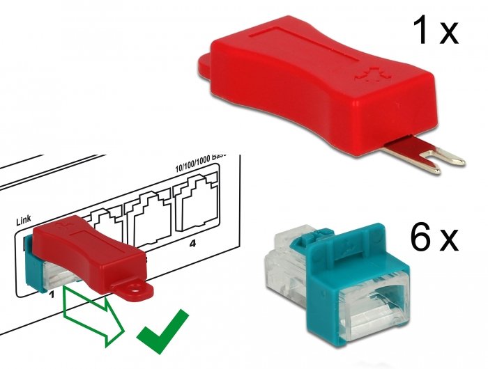 EAN 4043619864256 - DeLOCK 86425 bloqueador de puerto Llave de bloqueador de puerto RJ-45 Rojo 6 pieza(s) imagen 4