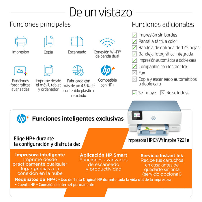 EAN 0195908882527 - HP ENVY Inspire 7221e All-in-One Printer Inyección de tinta térmica A4 4800 x 1200 DPI 15 ppm Wifi imagen 5
