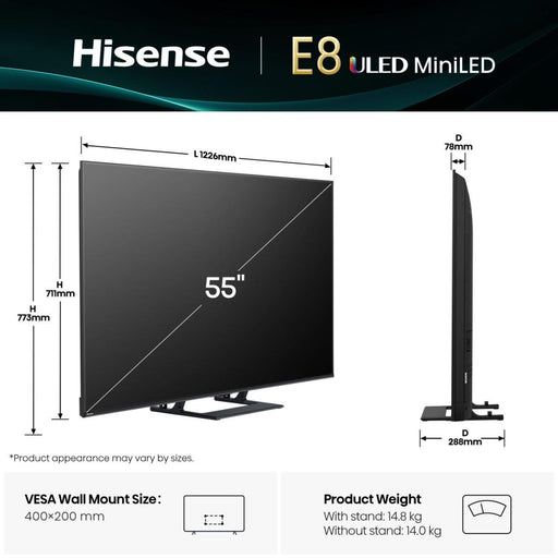 EAN 6942351419862 - Hisense 55E8Q 139,7 cm (55") 4K Ultra HD Smart TV Wifi Negro, Gris 600 cd / m² imagen 2