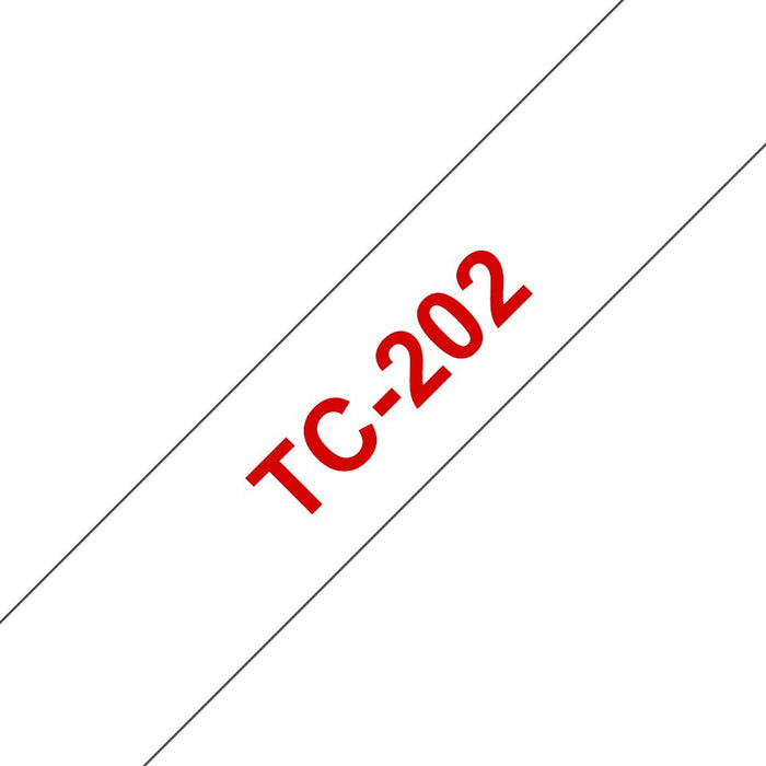 EAN 4977766050531 - Brother TC-202 cinta para impresora de etiquetas Rojo sobre blanco imagen 1
