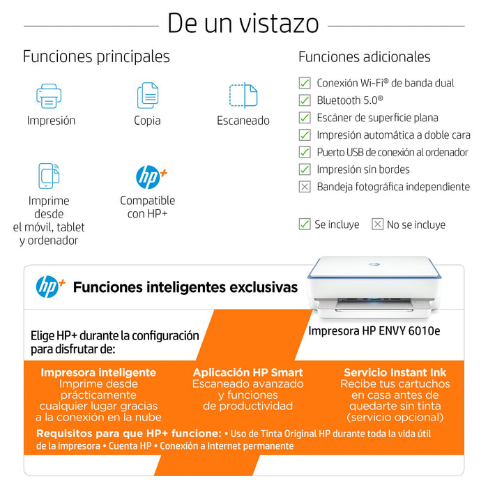 EAN 0195161625435 - HP ENVY 6010e AiO Printer Inyección de tinta térmica A4 4800 x 1200 DPI 10 ppm Wifi imagen 3
