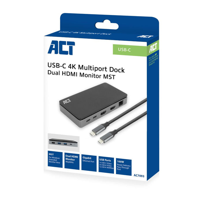 EAN 8716065557107 - ACT AC7093 base para portátil y replicador de puertos Alámbrico USB 3.2 Gen 1 (3.1 Gen 1) Type-C Negro, G imagen 2