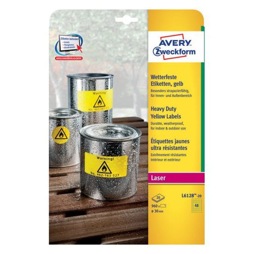 EAN 4004182048375 - Avery L6128-20 etiqueta autoadhesiva Círculo Permanente Amarillo 20 pieza(s) imagen 2