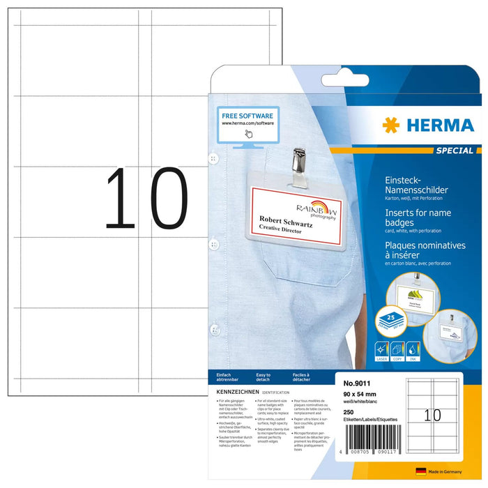 EAN 4008705090117 - HERMA 9011 etiqueta de impresora Blanco Etiqueta para impresora no adhesiva imagen 1