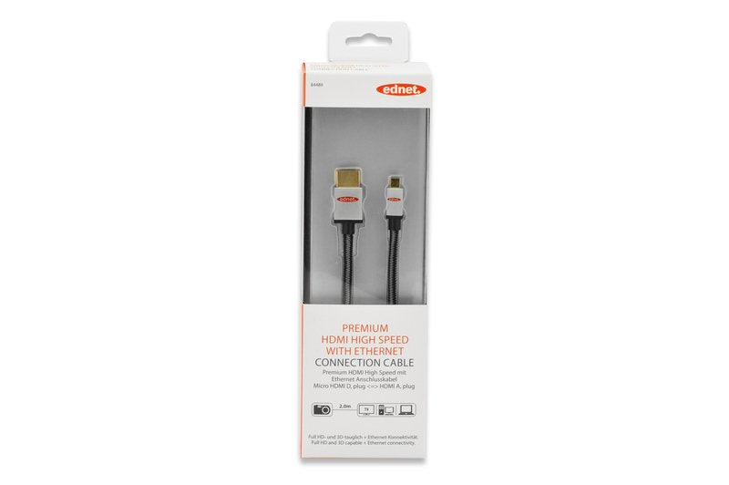 EAN 4054007844897 - Ednet 84489 cable HDMI 2 m HDMI tipo D (Micro) HDMI tipo A (Estándar) Negro, Plata imagen 5