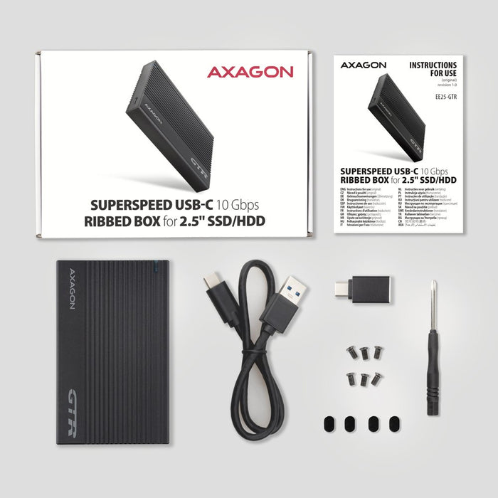 EAN 8595247906779 - Axagon EE25-GTR USB-C 3.2 Gen 2 - SATA 6G 2.5\" externes Festplattengehäuse geriffelt Carcasa de disco du imagen 7