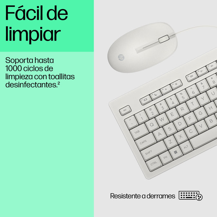 EAN 198701753810 - HP 225 Wired Mouse and Keyboard Combo G2 Cashmere White teclado Ratón incluido Oficina USB Blanco imagen 7