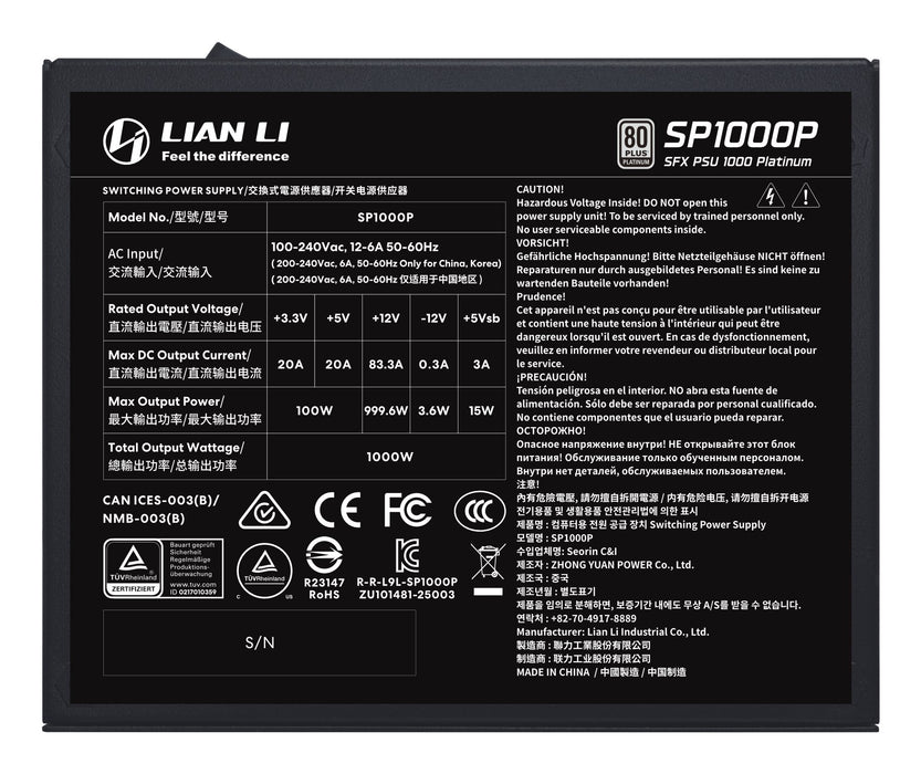 EAN 4718466019769 - Lian Li SP1000P unidad de fuente de alimentación 1000 W 24-pin ATX SFX Negro imagen 7