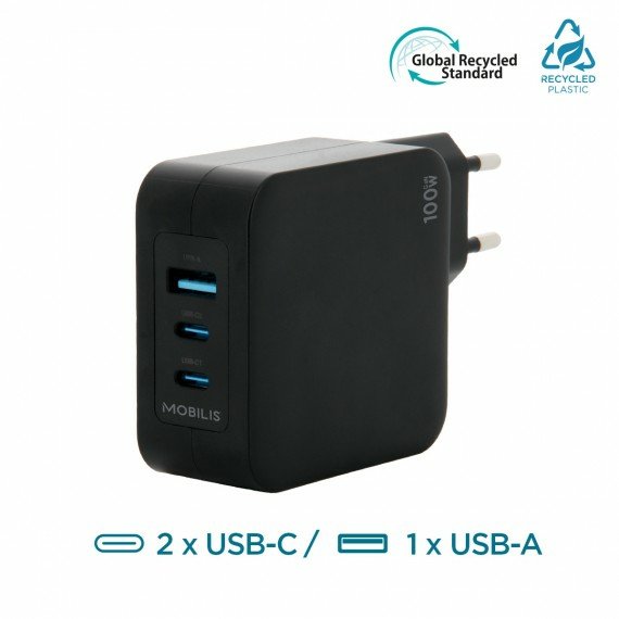 EAN 3700992530437 - Mobilis Charger 100W 2USB C 1USBA GaN cable 100W Portátil, Smartphone, Tableta Negro Corriente alterna In imagen 2