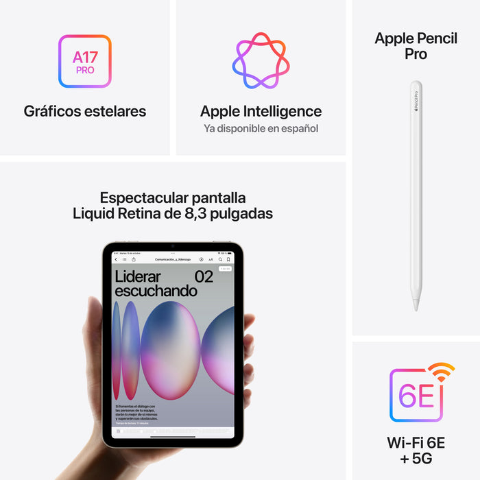 EAN 0195949756047 - Apple iPad mini 7th gen 5G TD-LTE & FDD-LTE 128 GB 21,1 cm (8.3") Wi-Fi 6E (802.11ax) iPadOS 18 Púrpura imagen 7