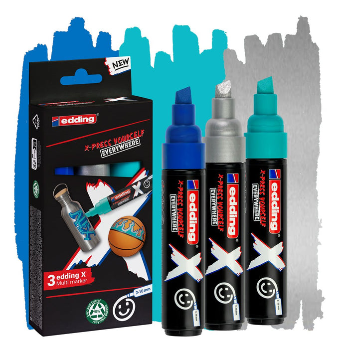 EAN 4057305067104 - Edding 6900 X Multimarker marcador permanente Punta de cincel Azul, Plata, Turquesa 3 pieza(s) imagen 1