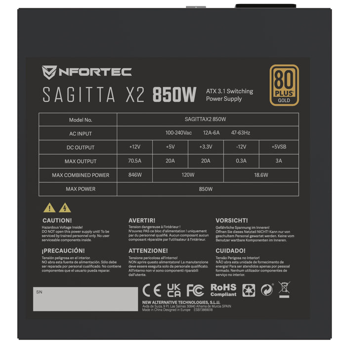 EAN 8435443722240 - Nfortec NF-PSU-SAGITTAX2-FM-850W unidad de fuente de alimentación 20+4 pin ATX ATX imagen 6