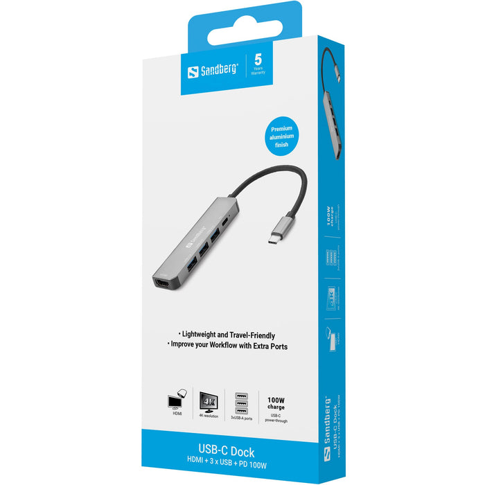 EAN 5705730136320 - Sandberg 136-32 base para portátil y replicador de puertos Alámbrico USB 3.2 Gen 1 (3.1 Gen 1) Type-C Gri imagen 3