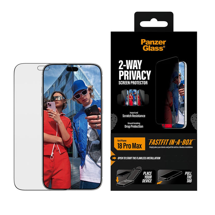 EAN 5715685043543 - PanzerGlass ® 2-Way Privacy Screen Protector iPhone 2026 Pro Max | Ultra-Wide Fit w. FASTFIT IN-A-BOX Pro imagen 2