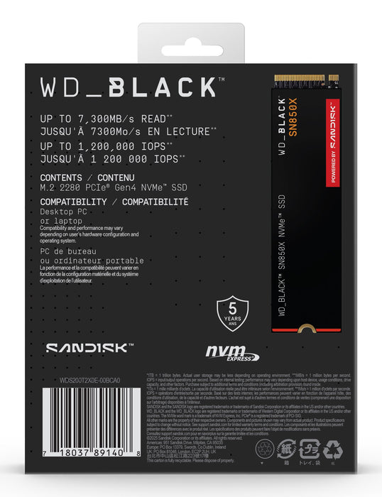 EAN 0718037891408 - SanDisk Black WD_BLACK SN850X NVMe 2 TB M.2 PCI Express 4.0 imagen 8