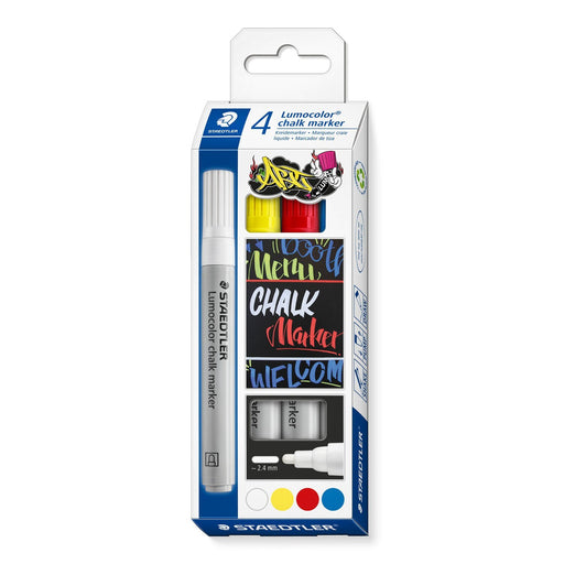 EAN 4007817087640 - Staedtler Lumocolor marcador de tiza Bala Azul, Rojo, Blanco, Amarillo 4 pieza(s) imagen 1