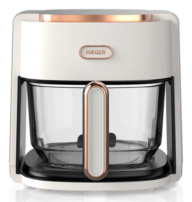EAN 5608475037627 - Haeger Air Glass Sencillo 4,5 L Independiente 1200 W Freidora de aire caliente Beige, Oro, Transparente imagen 1