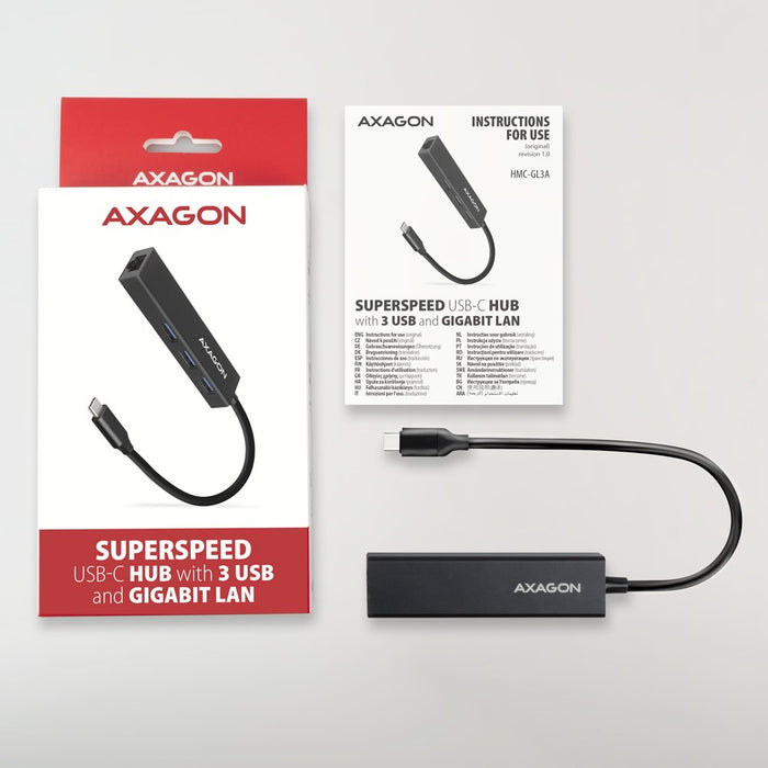 EAN 8595247906168 - Axagon HMC-GL3A USB-C-Hub 3x USB-A Gbit-LAN schwarz USB 3.2 Gen 1 (3.1 Gen 1) Type-C 5000 Mbit/s Negro imagen 6