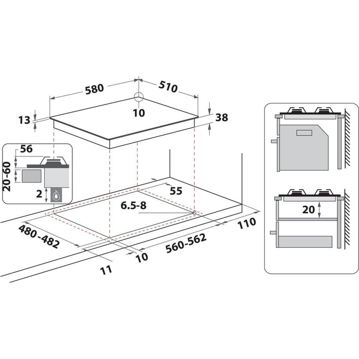 EAN 8003437625657 - Whirlpool TGML 660 NB Antracita Integrado 58 cm Encimera de gas 4 zona(s) imagen 5