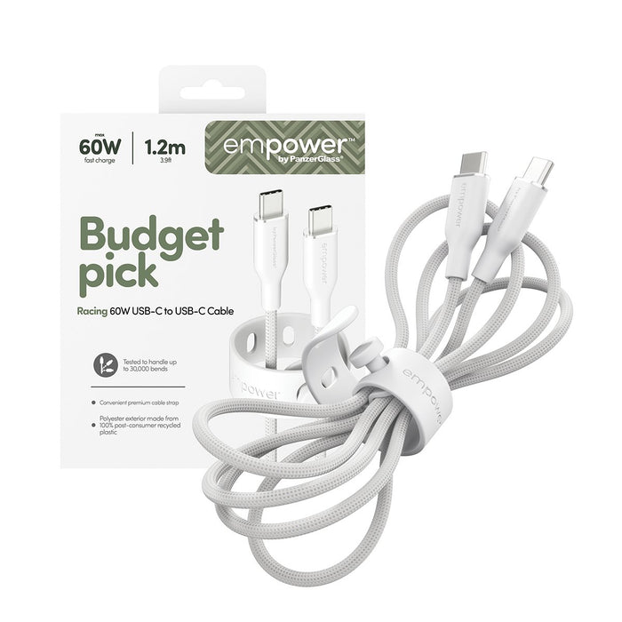 EAN 5715685027628 - PanzerGlass empower™ by ® Racing 60W USB-C to USB-C Cable | USB 2.0 | 1.2M | Silver White cable USB Blanc imagen 5