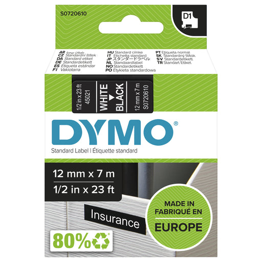 EAN 5411313450218 - DYMO D1 Standard - White on Black - 12mm cinta para impresora de etiquetas Blanco sobre negro imagen 1